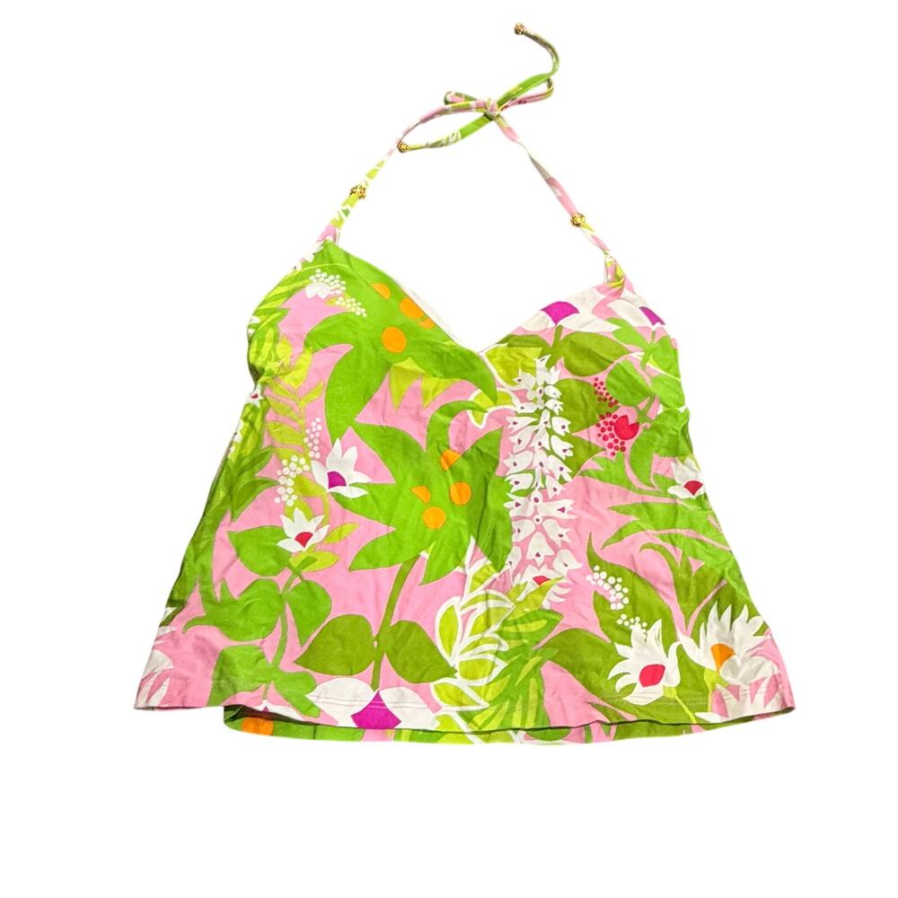Trina Turk Floral Green and Pink Bikini Halter Size 12